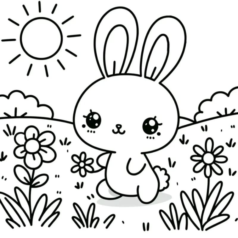 Desenho de Kawaii Coelho para Colorir e Pintar