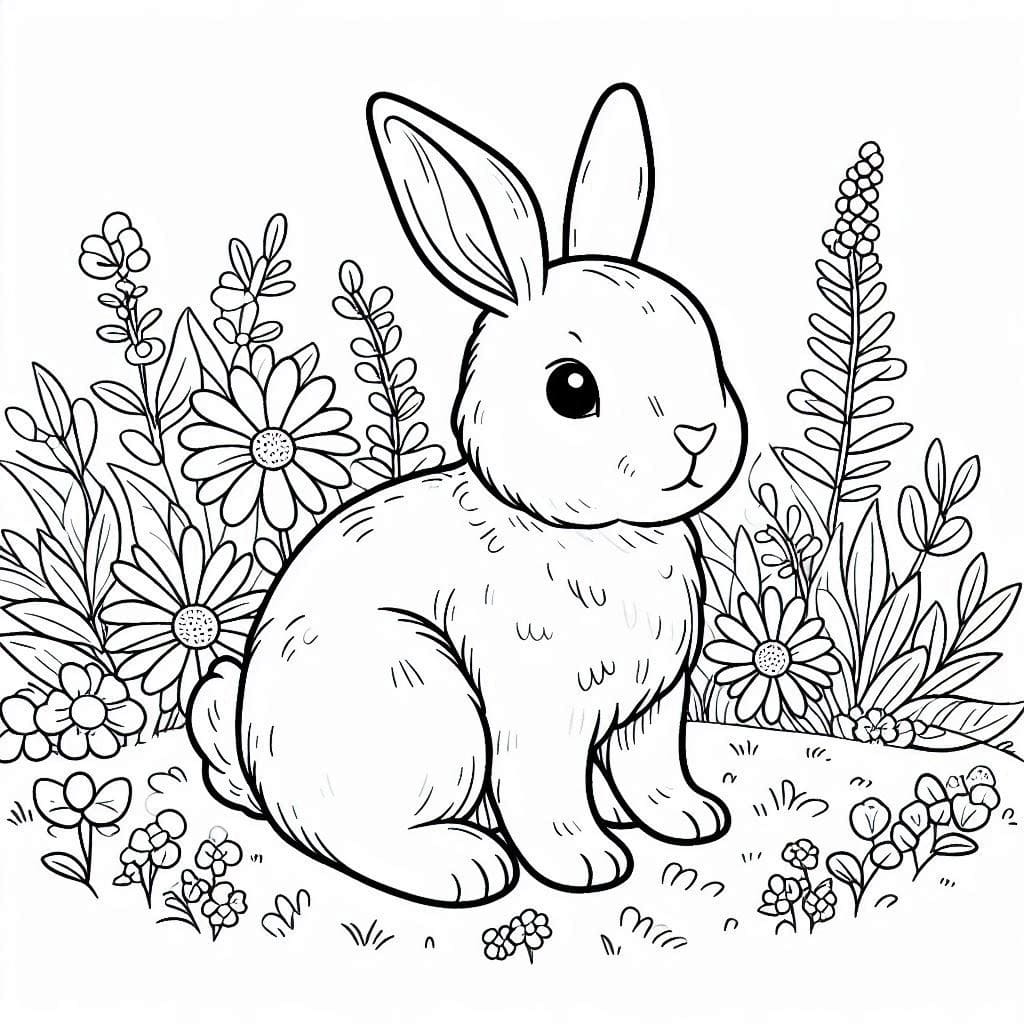 Desenho de um Coelho Normal para Colorir e Pintar