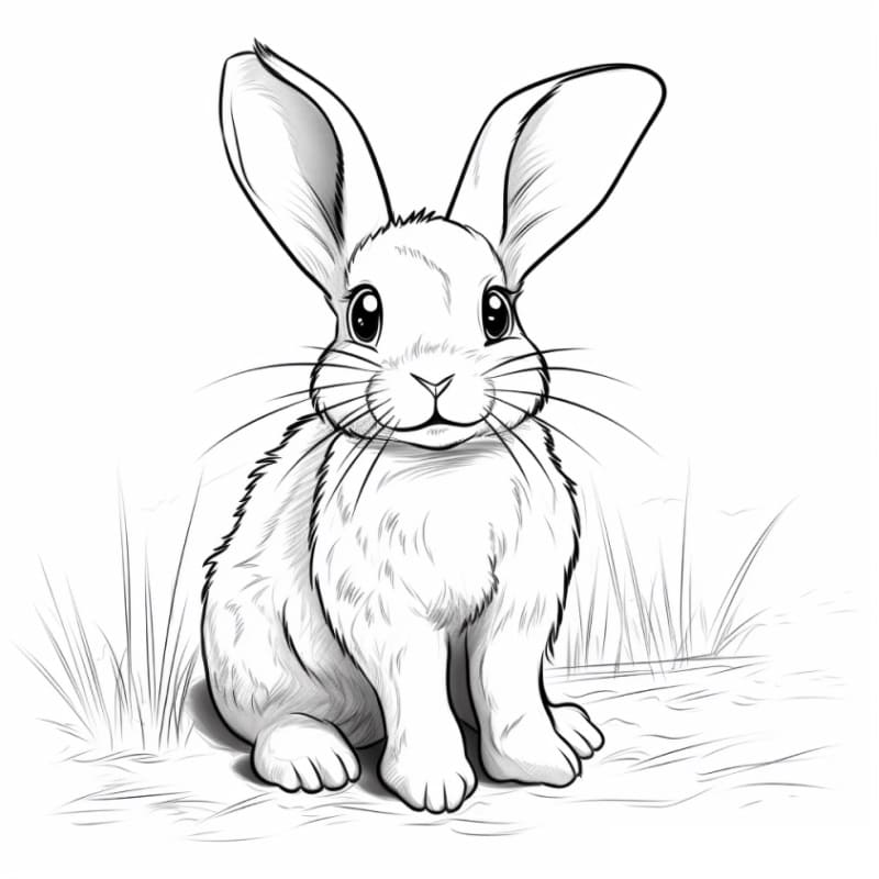Desenho de um Coelho Realista para Colorir e Pintar