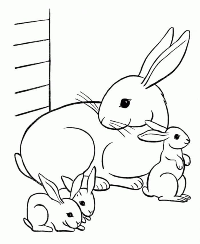 Desenho de uma Família de Coelhos para Colorir e Pintar