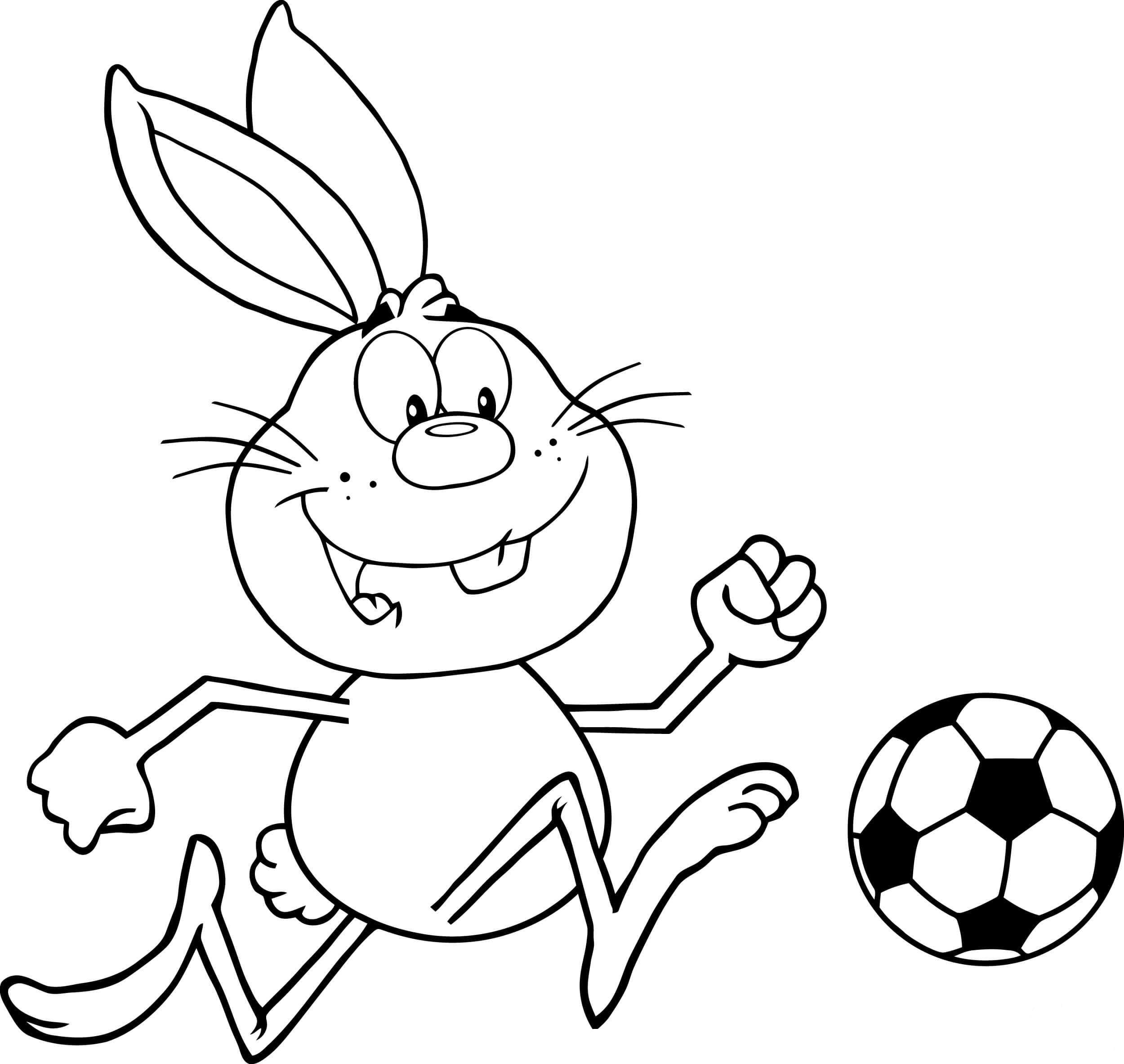 Desenho de Coelho Jogando Futebol para Colorir Imprimivel e Pintar