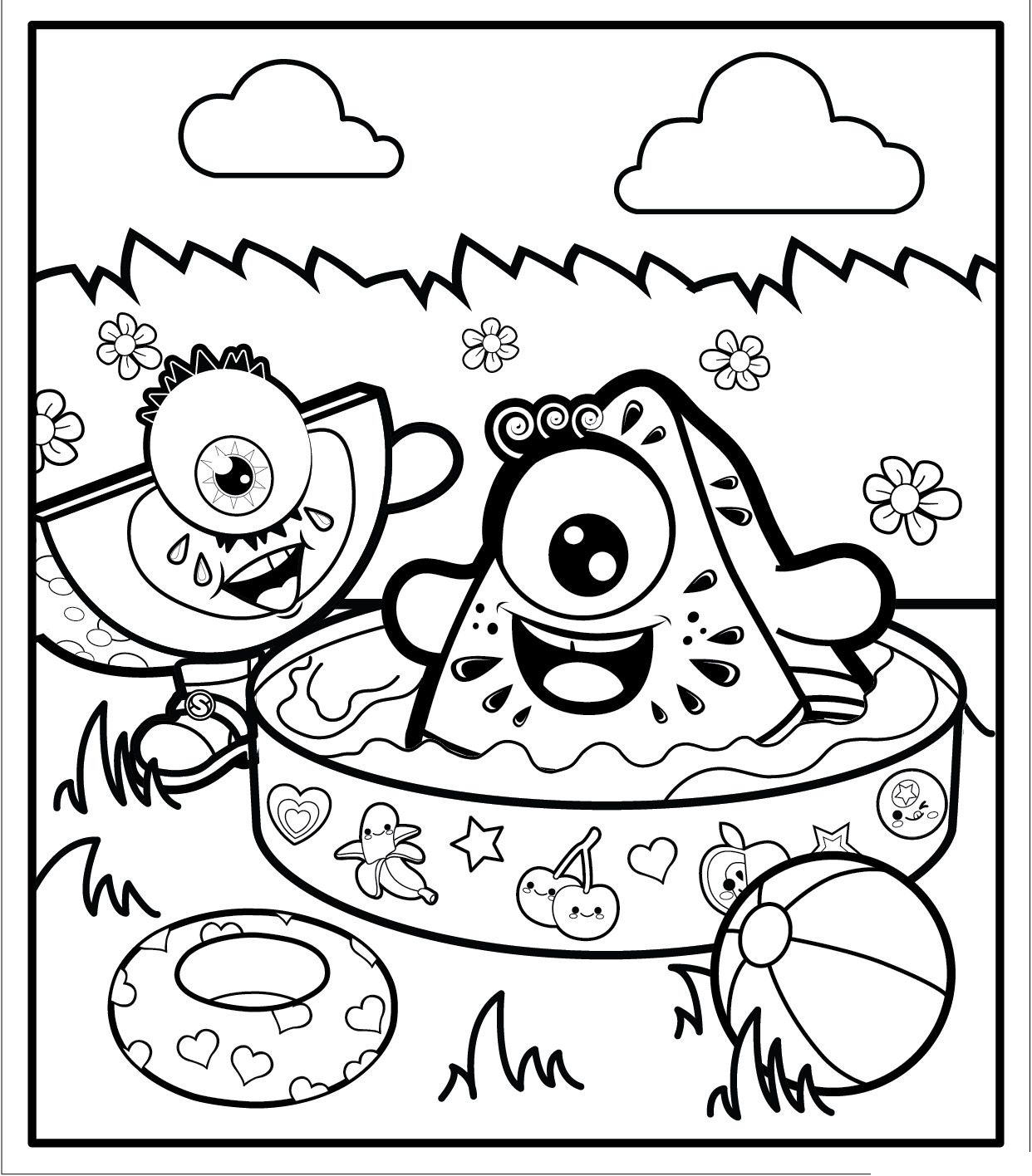 Desenho de Comida com Frutas Imprimivel Download e Pintar