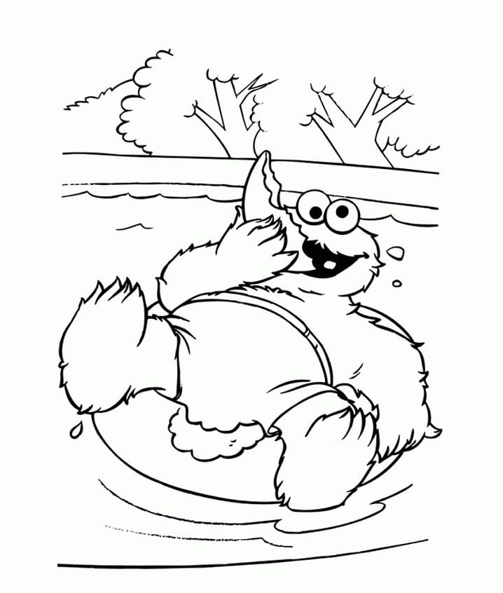 Desenho de Cookie Monster com Biscoito para Imprimir e Pintar