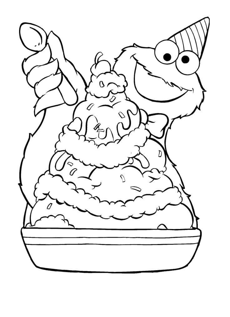 Desenho de Cookie Monster para Imprimir Lápis de Cor e Pintar