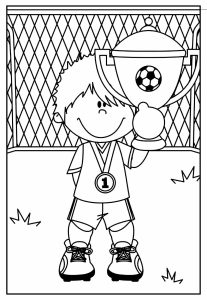 Desenho da Copa do Mundo Criança Segurando Trofeu para Colorir 207×300