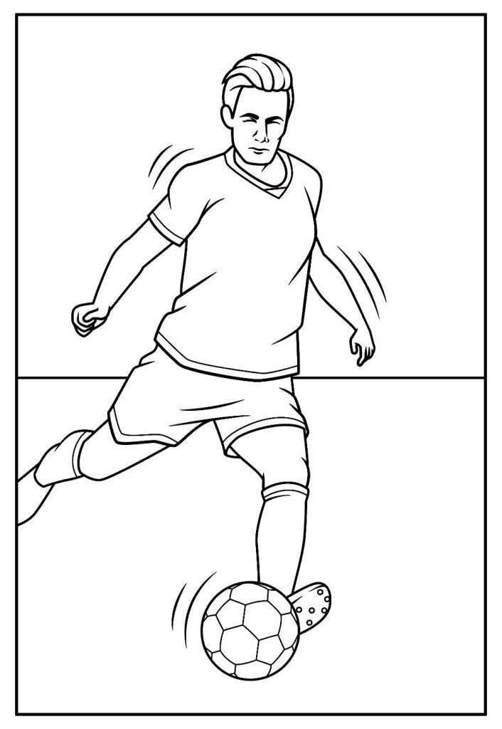 Desenho da Copa do Mundo Jogador Chutando Bola para Colorir 706×1024