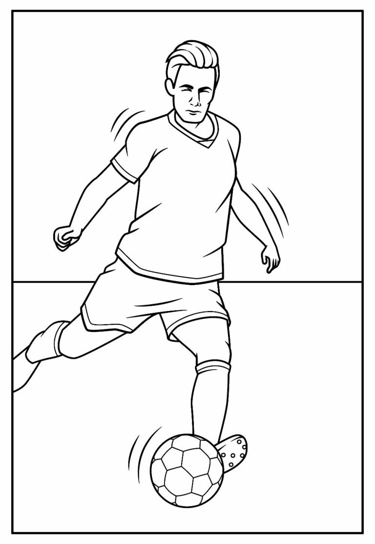 Desenho da Copa do Mundo Jogador Chutando Bola para Colorir 768×1114