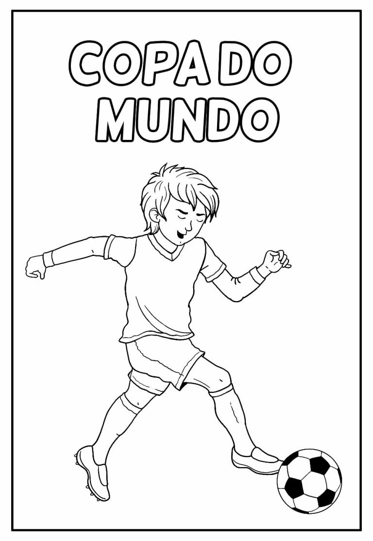 Desenho da Copa do Mundo Jogador Correndo para Colorir 768×1114