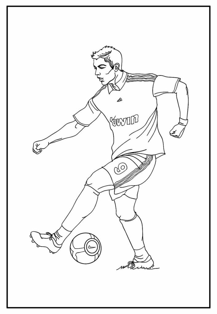 Desenho da Copa do Mundo Jogador Fazendo Pedalada para Colorir 706×1024