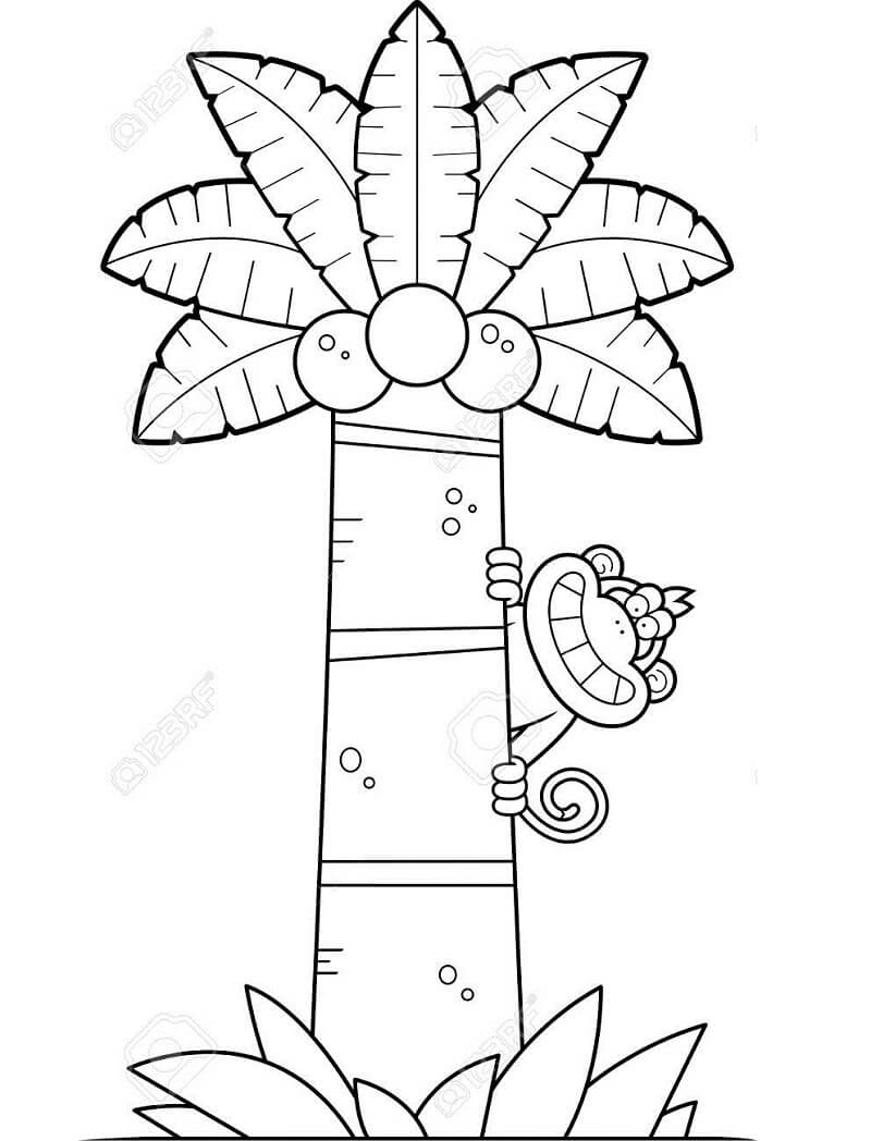 Desenho de Coqueiro Colorido para Colorir Pdf e Pintar