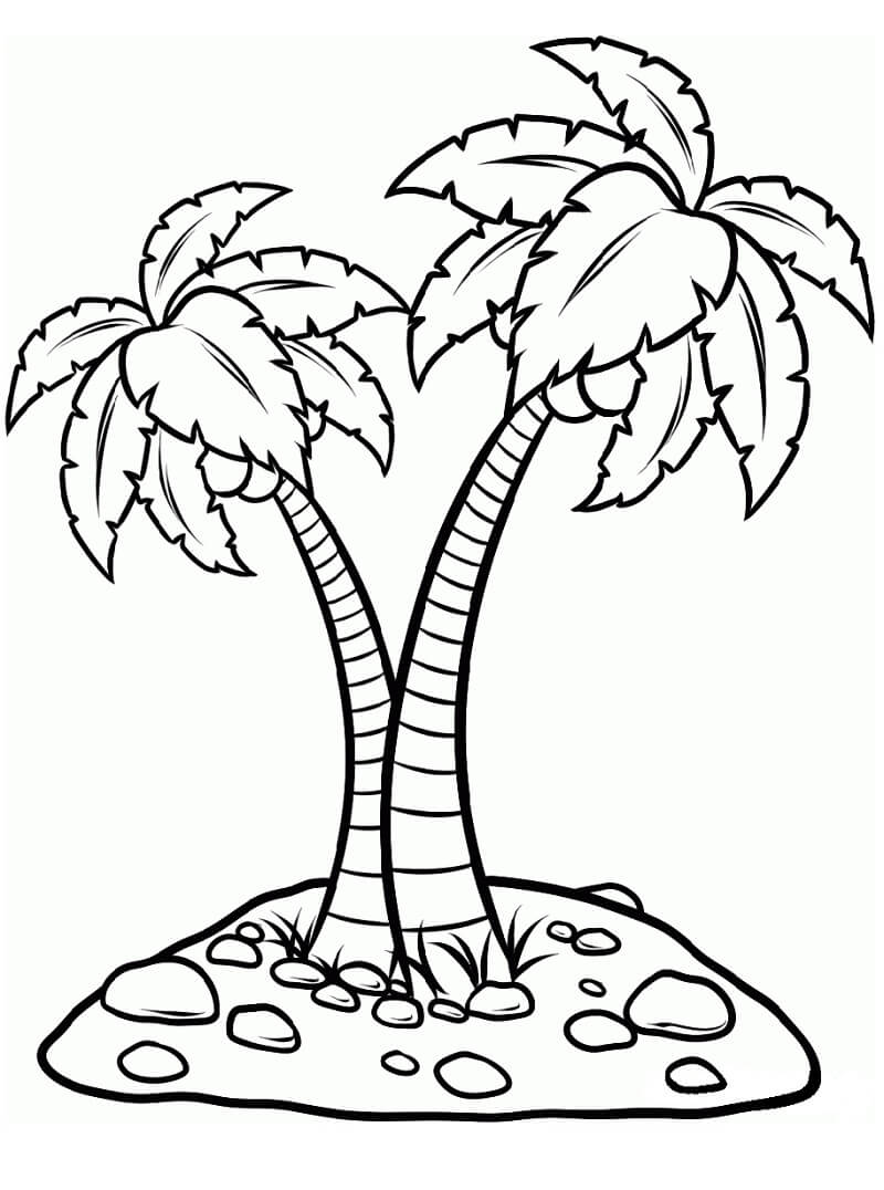 Desenho de Coqueiro em Ilhá para Imprimir e Pintar