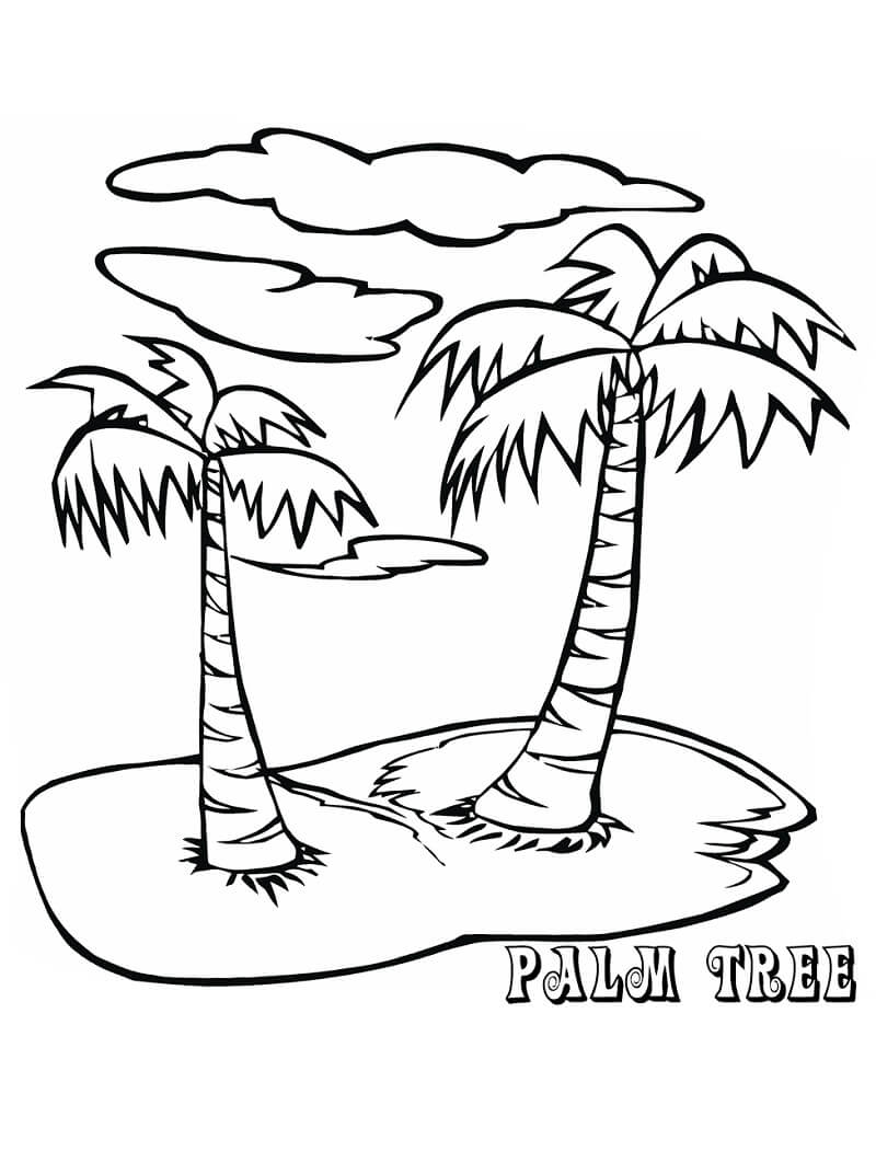 Desenho de Coqueiro no por do Sol para Imprimir e Pintar