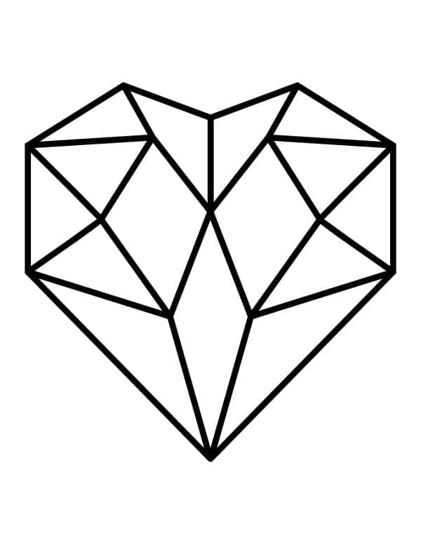 Desenho de Coração de Diamante para Colorir e Pintar