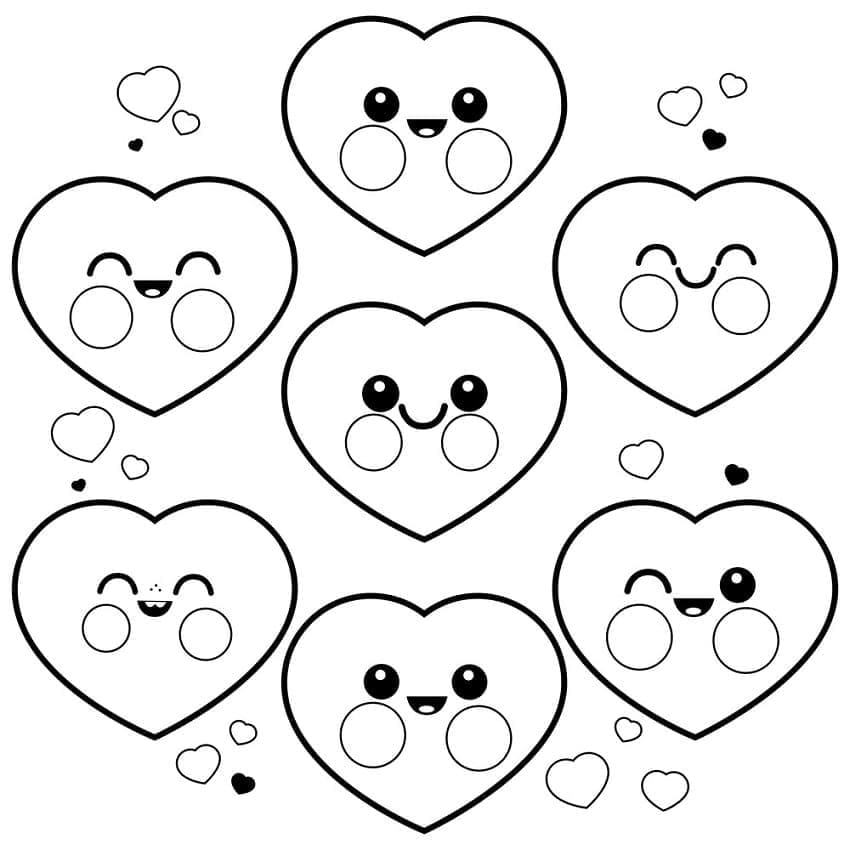 Desenho de Corações Fofos para Colorir e Pintar