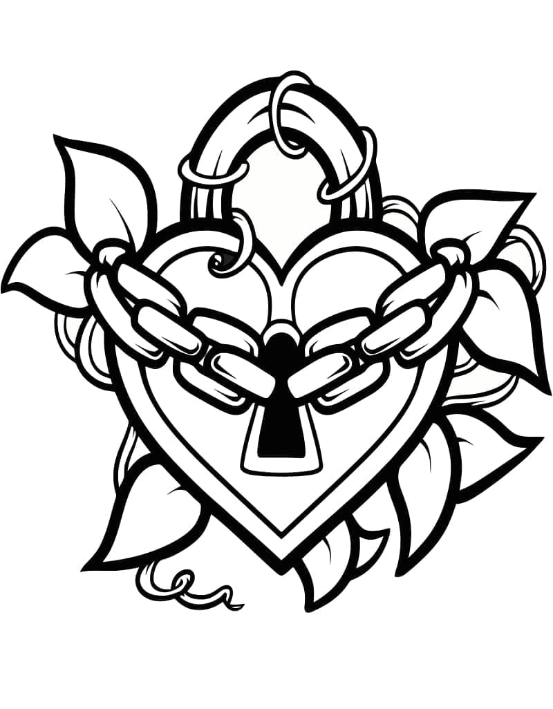 Desenho de Fechadura de Coração para Colorir e Pintar