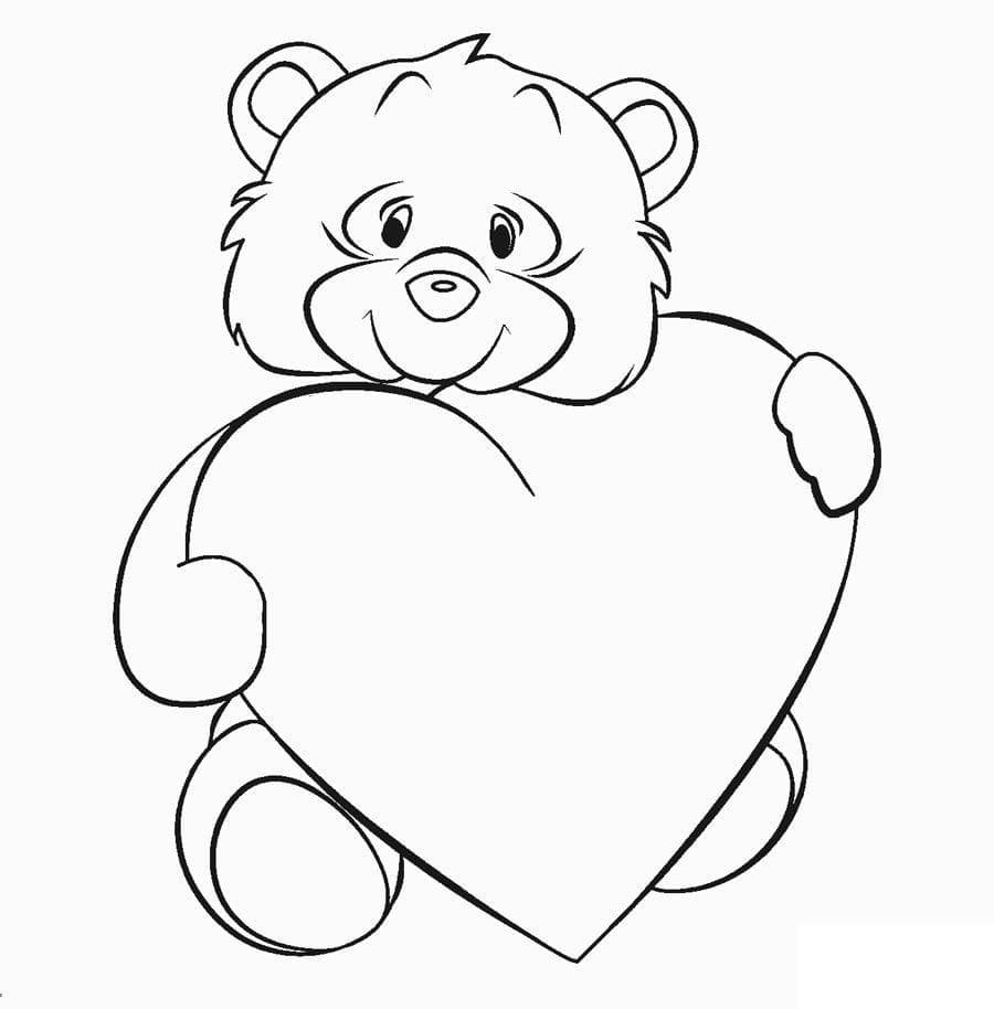 Desenho de Urso e Coração para Colorir e Pintar