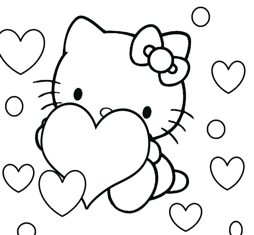 Desenho da Hello Kitty com Corações para Colorir Pdf e Pintar