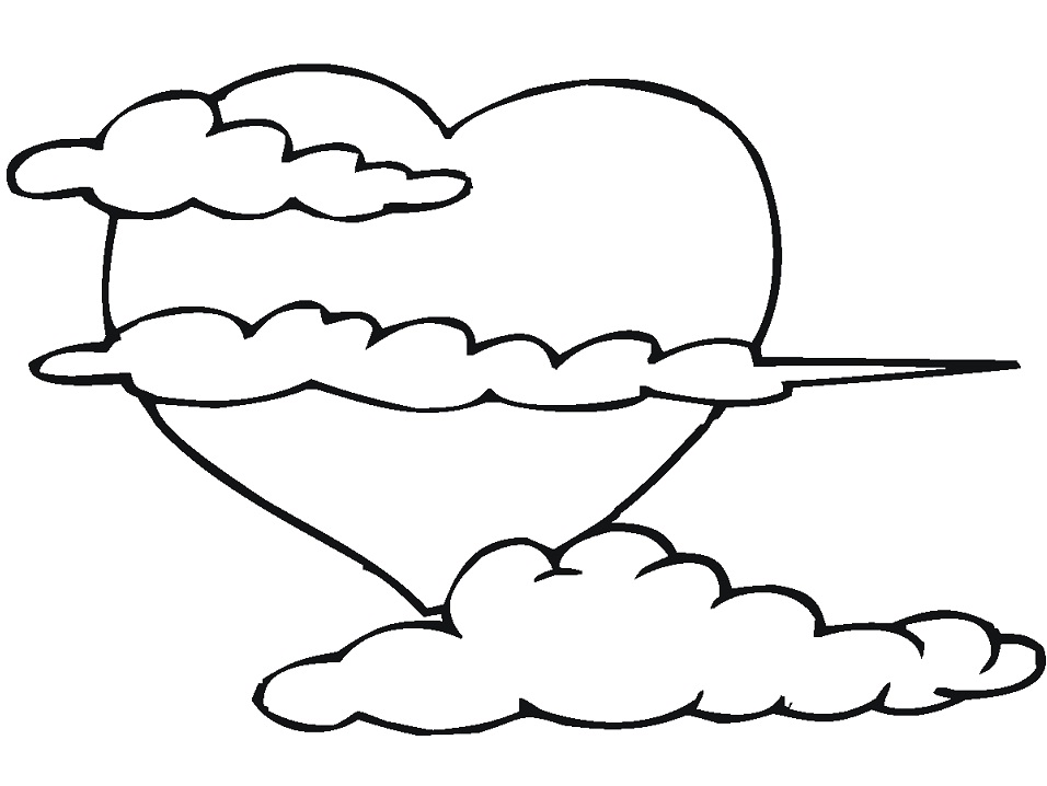 Desenho de Coração e Nuvens para Imprimir Grátis e Pintar