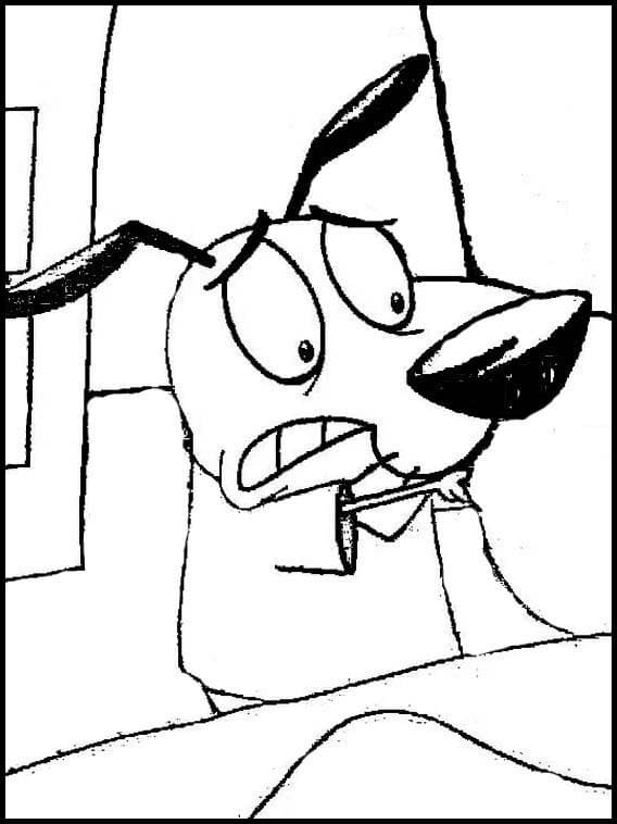 Desenho de Coragem o Cão Covarde na Casa para Imprimir e Pintar