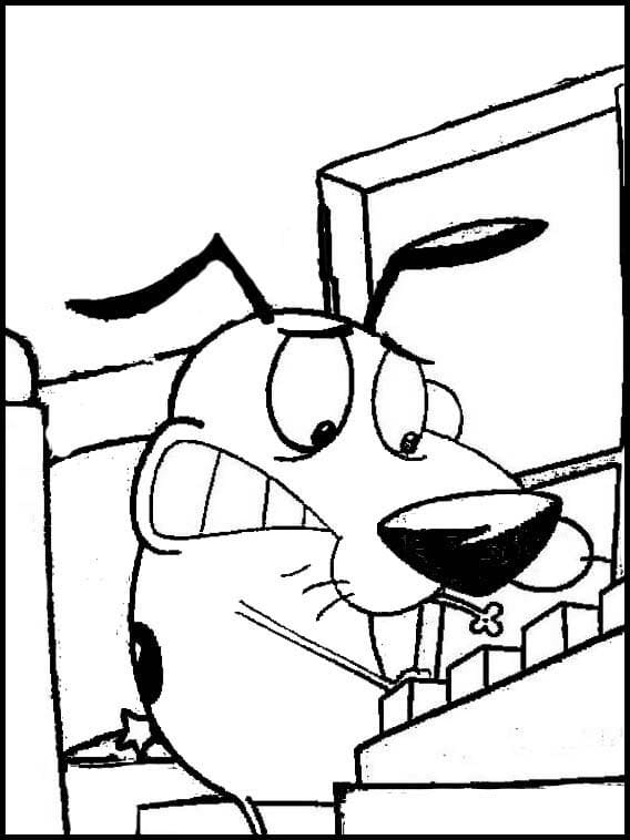 Desenho de Coragem o Cão Covarde no Quintal para Colorir e Pintar