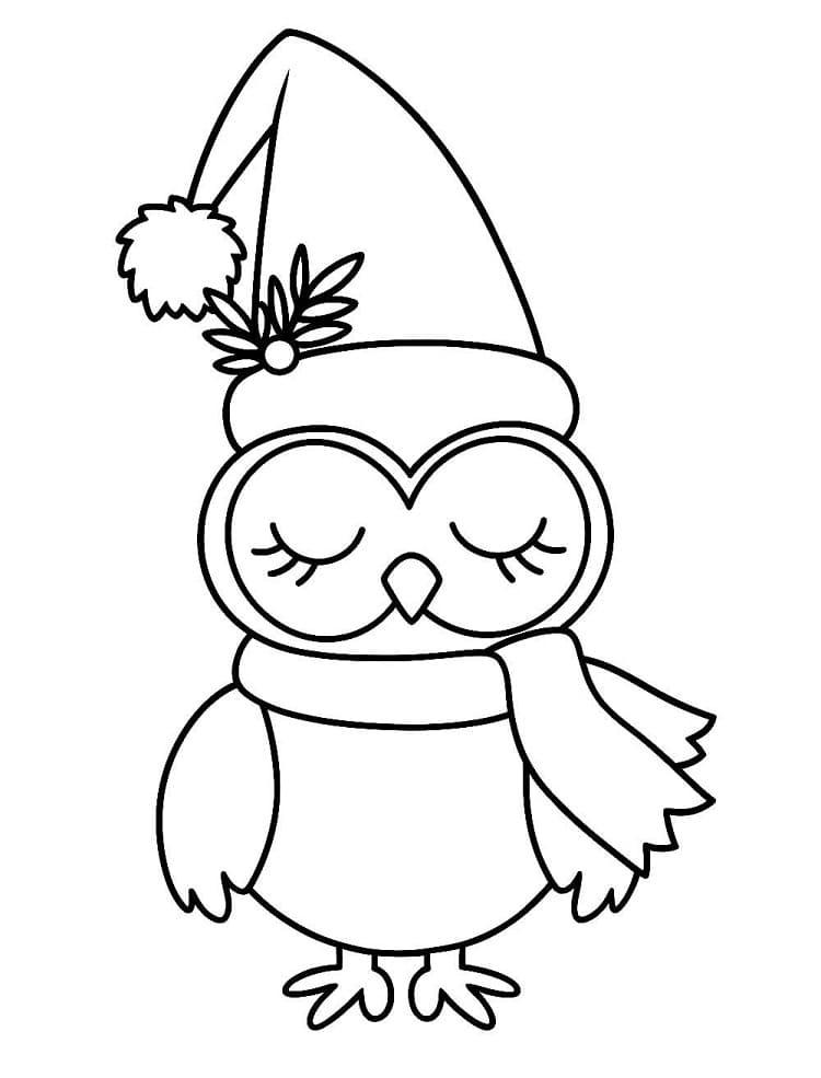 Desenho de Coruja de Natal Fácil para Colorir