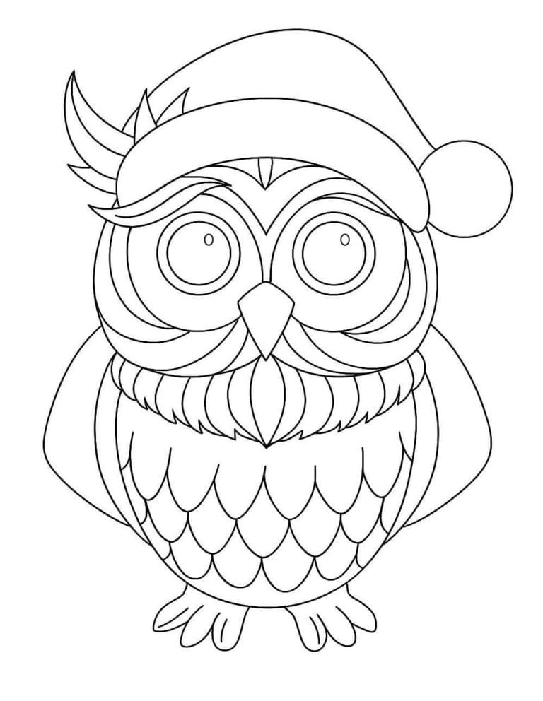 Desenho de Coruja de Natal Grátis para Colorir