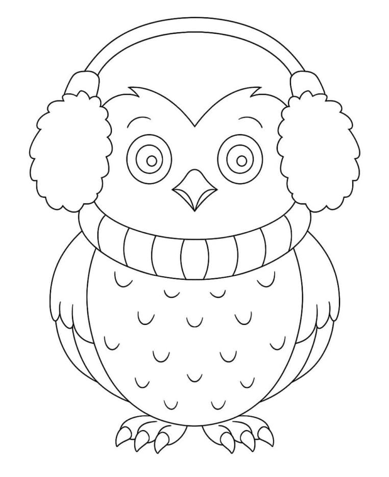 Desenho de Coruja de Natal Imprimivel Grátis para Crianças para Colorir