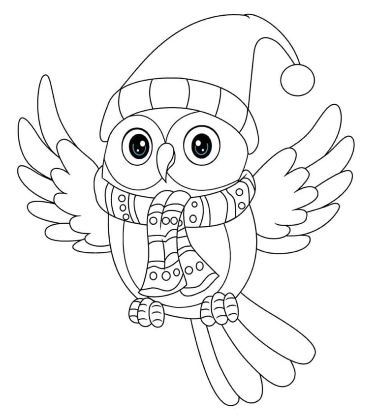 Desenho de Coruja de Natal Imprimivel para Crianças para Colorir