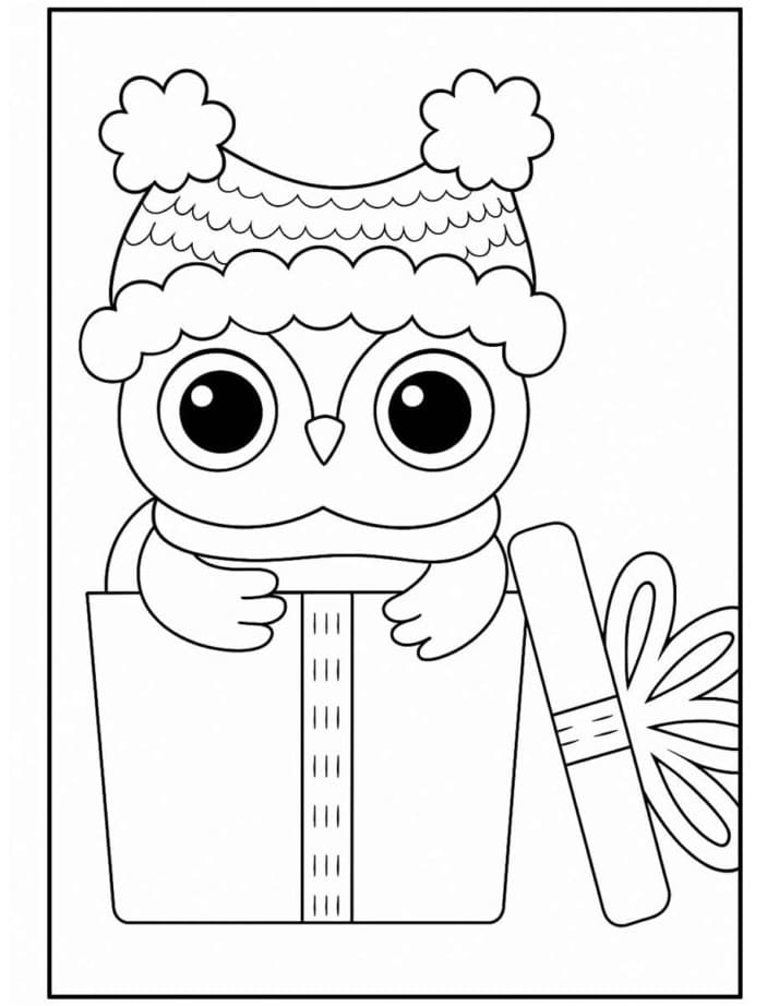 Desenho de Coruja de Natal Muito Fofa para Colorir