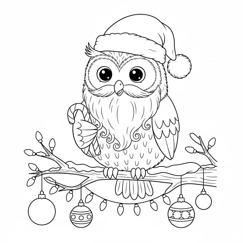 Desenho de Coruja de Natal Muito Linda para Colorir
