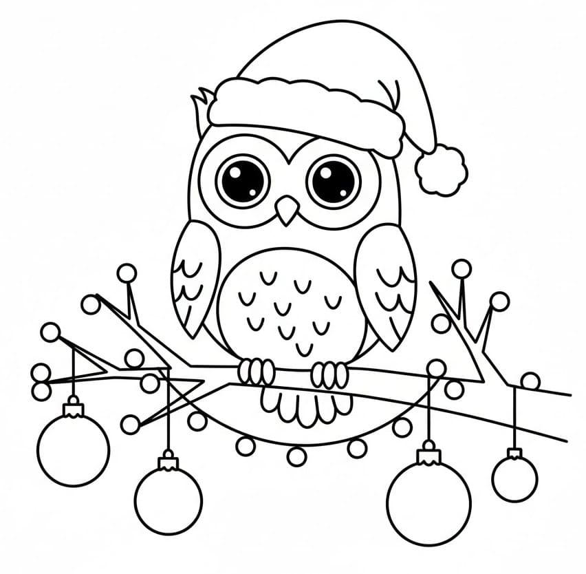 Desenho de Coruja de Natal para Crianças de 1 Ano para Colorir