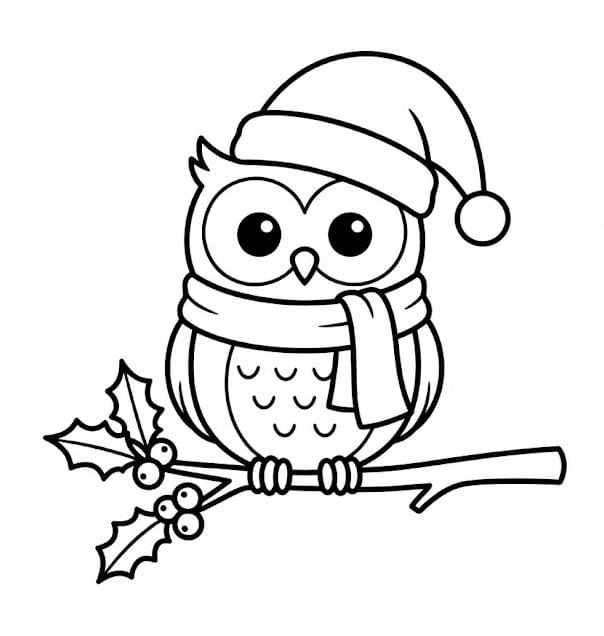 Desenho de Coruja de Natal para Crianças de 2 Anos para Colorir