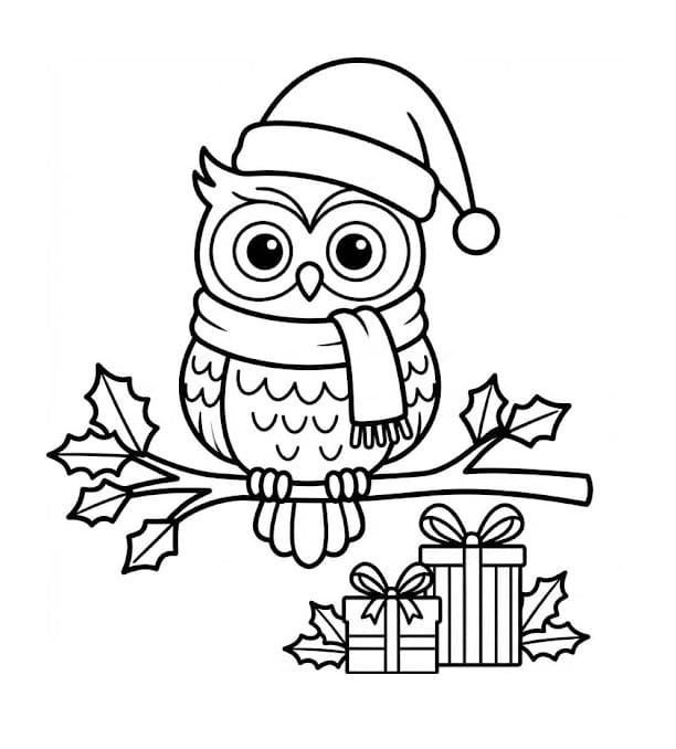 Desenho de Coruja de Natal para Crianças de 3 Anos para Colorir