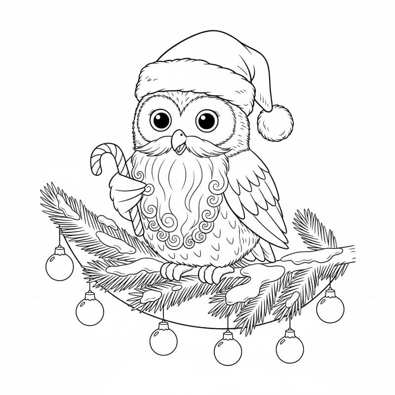 Desenho de Coruja de Natal para Crianças para Colorir