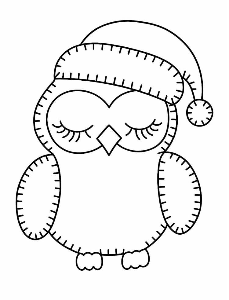 Desenho de Coruja de Natal Simples para Colorir