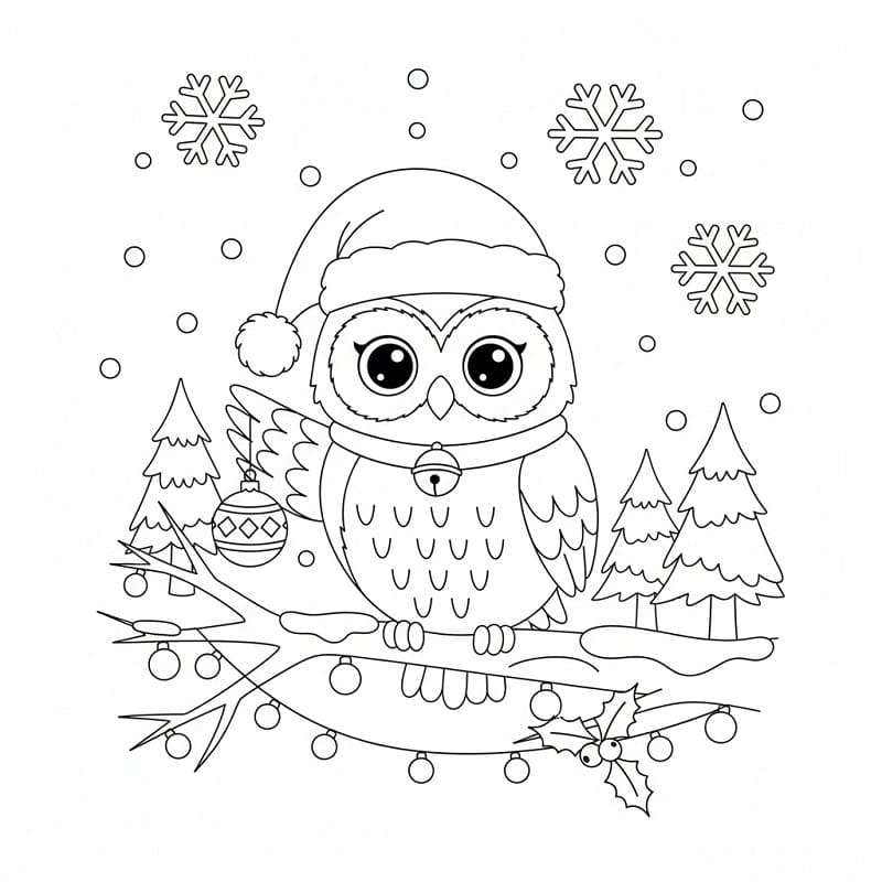 Desenho de Grátis Coruja de Natal para Crianças para Colorir