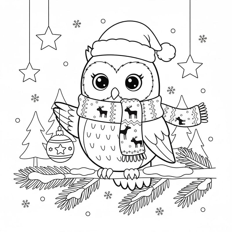 Desenho de Grátis Coruja de Natal para Colorir