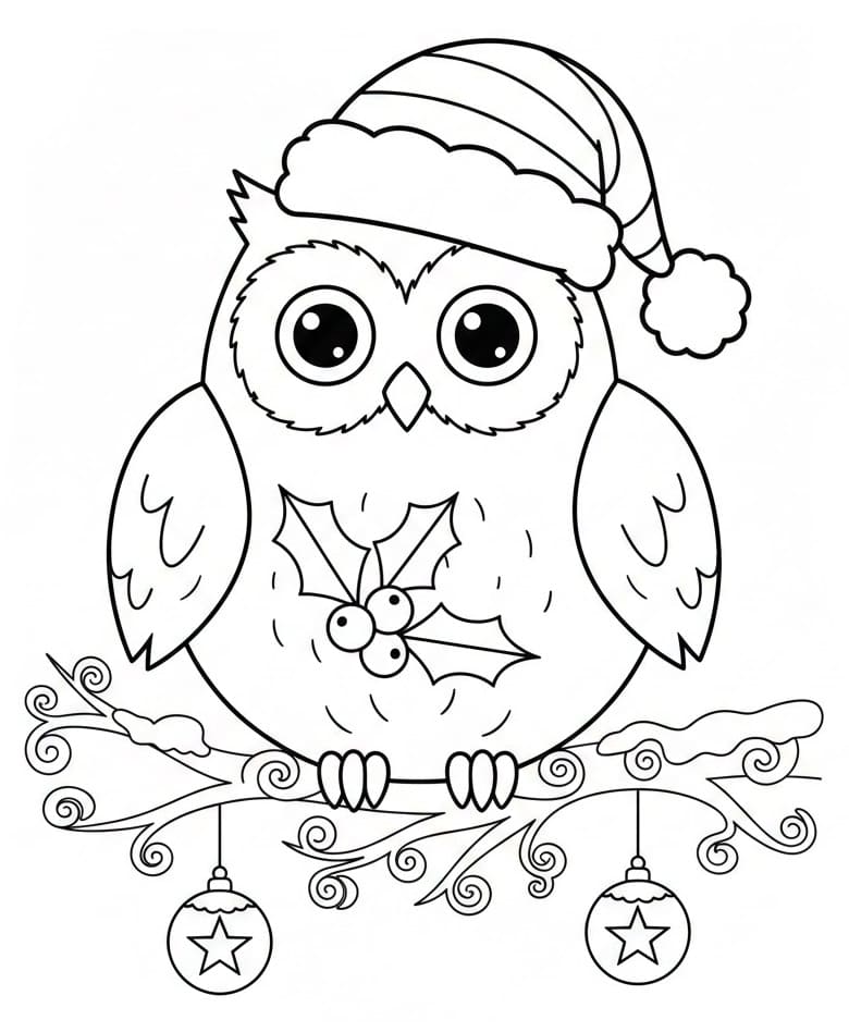 Desenho de Imagem de Coruja de Natal para Colorir