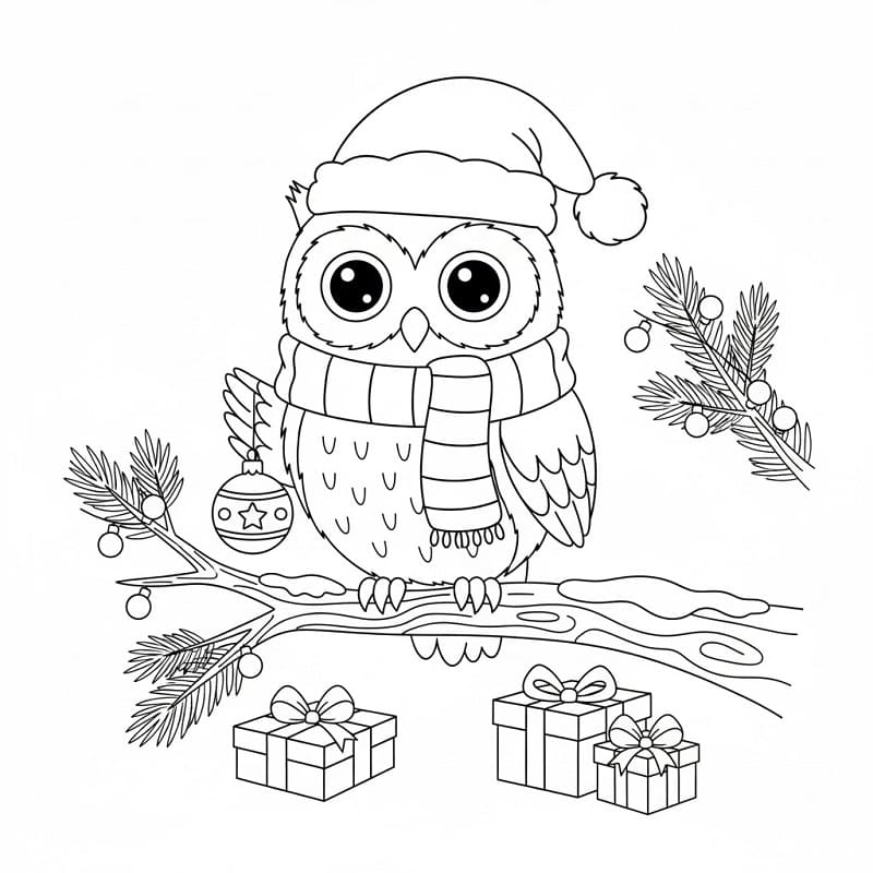 Desenho de Imprimivel Coruja de Natal para Colorir
