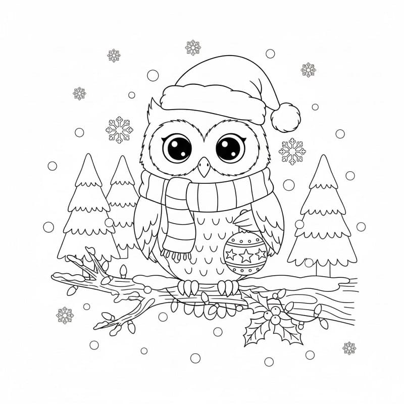 Desenho de Imprimivel Grátis Coruja de Natal para Colorir