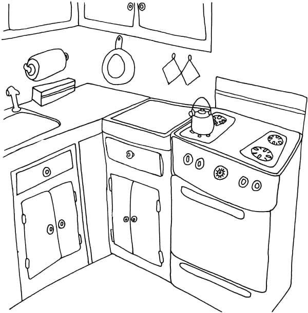 Desenho de Cozinhá Detalhada para Colorir e Pintar