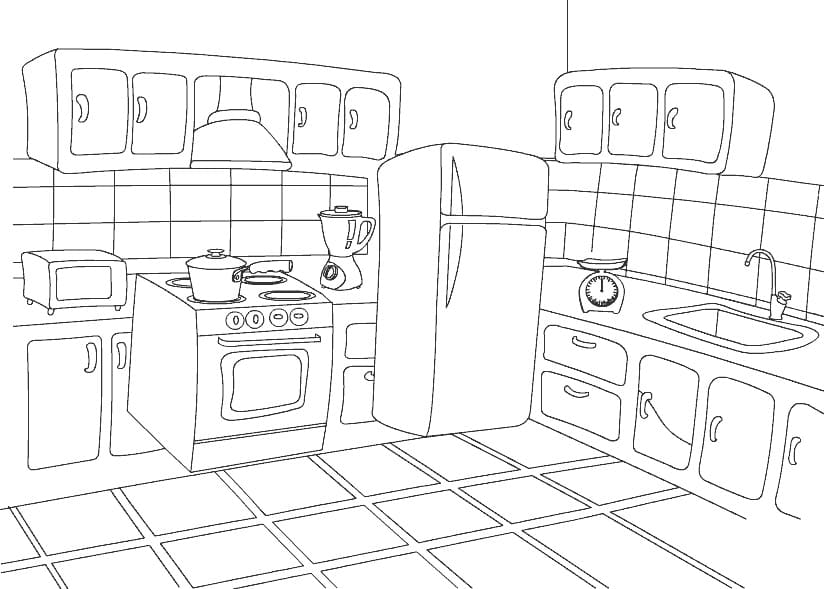 Desenho de Cozinhá Simples para Colorir e Pintar