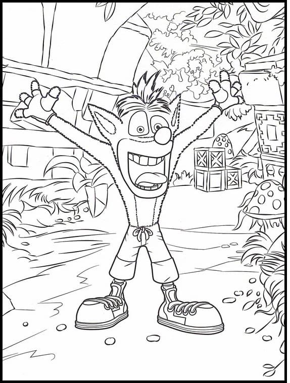 Desenho de Crash Bandicoot em Aventurá na Floresta para Colorir e Pintar