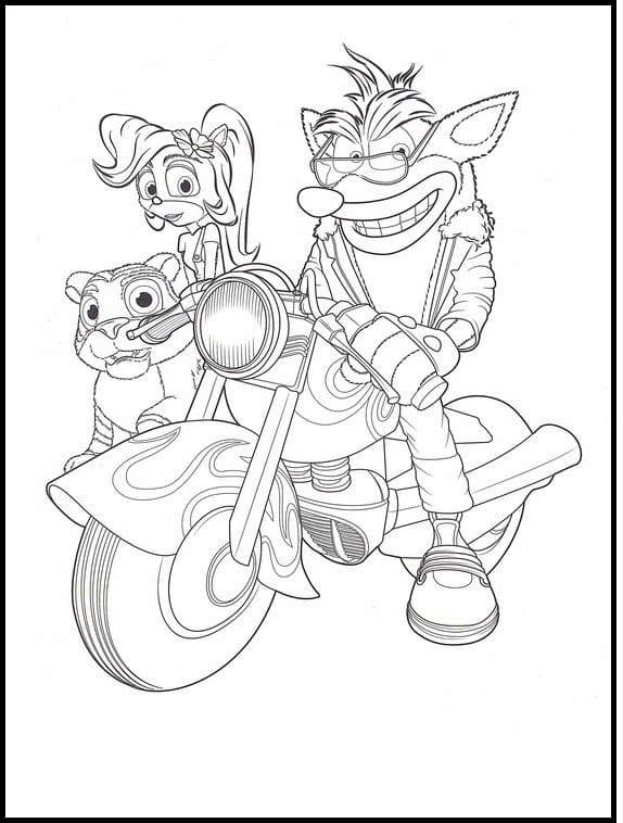 Desenho de Crash Bandicoot Pilotando Moto para Colorir e Pintar