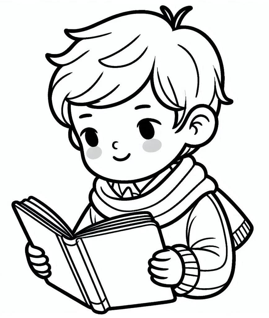 Desenhos de Criancas Lendo para Colorir