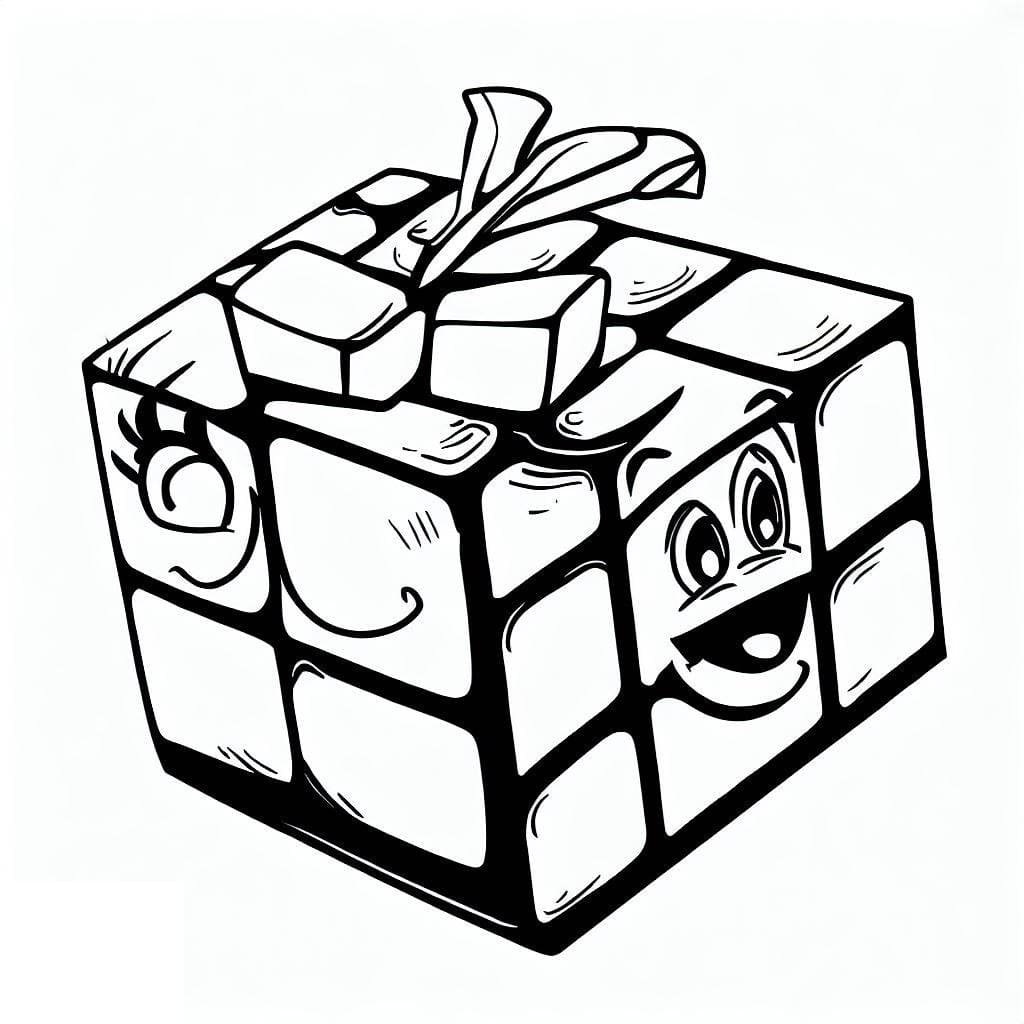 Desenho de Cubo Mágico Sorridente para Colorir