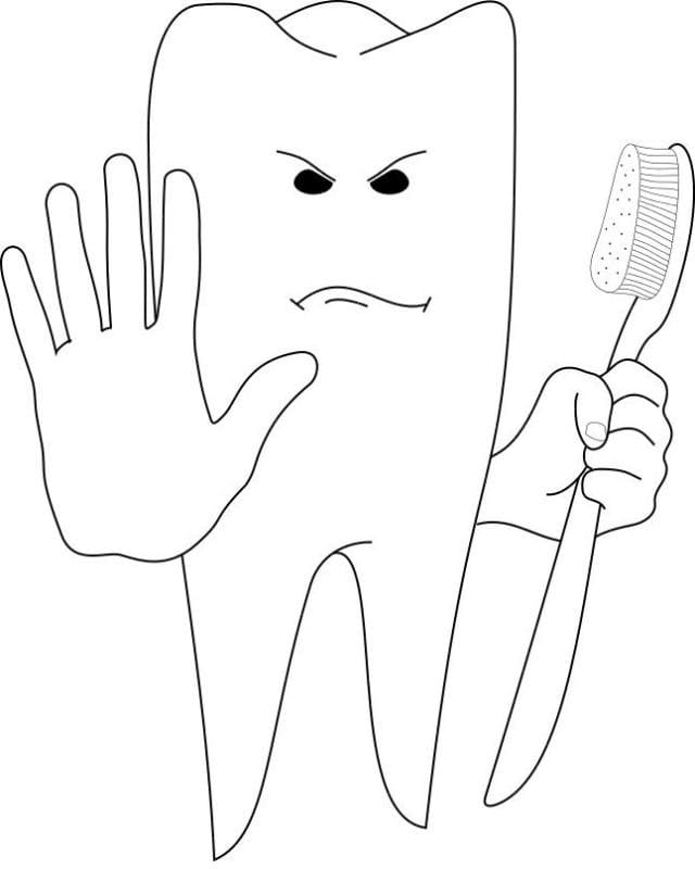 Desenho de Dente Fofo para Colorir Pdf e Pintar