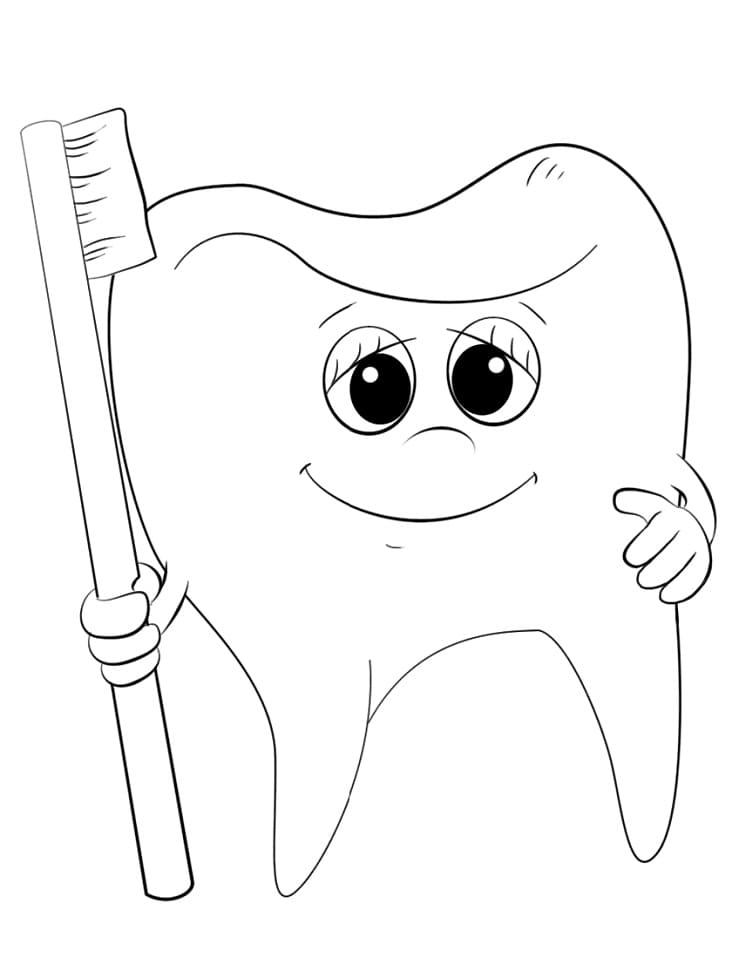 Desenho Dente de Desenho Animado para Colorir e Pintar