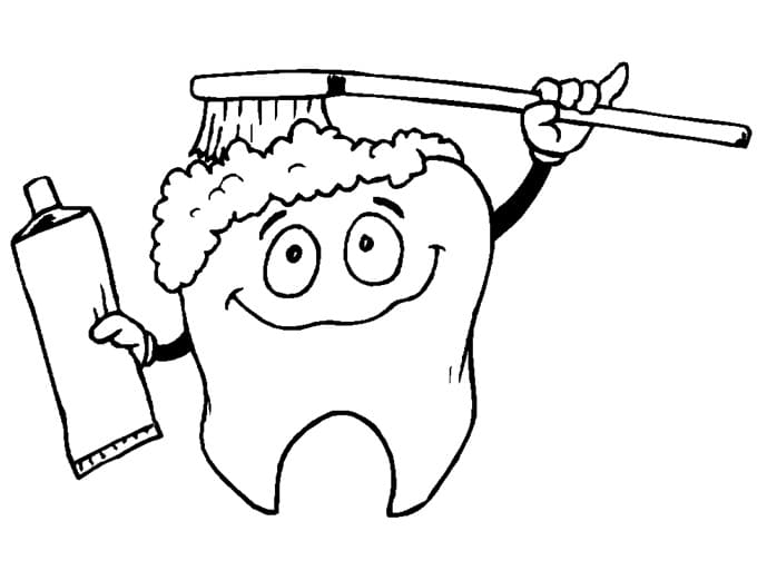 Desenho Dente Feliz para Colorir e Pintar