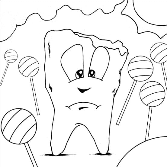 Desenho Dente Triste para Colorir e Pintar